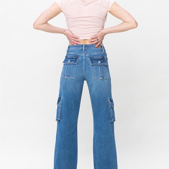 Judy Blue Women's Wide Leg Cargo Jeans - Classic Blue - Picture 2 of 10